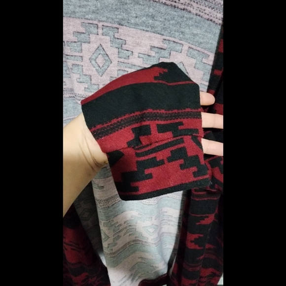 Aztec womens sweater open front cardigan western tribal boho red black XL - Picture 3 of 3